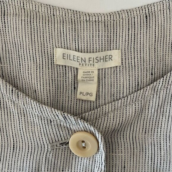 Eileen Fisher 100% Organic Linen Slub Pinstriped Long Sleeve Jacket Petite Large - Picture 9 of 11
